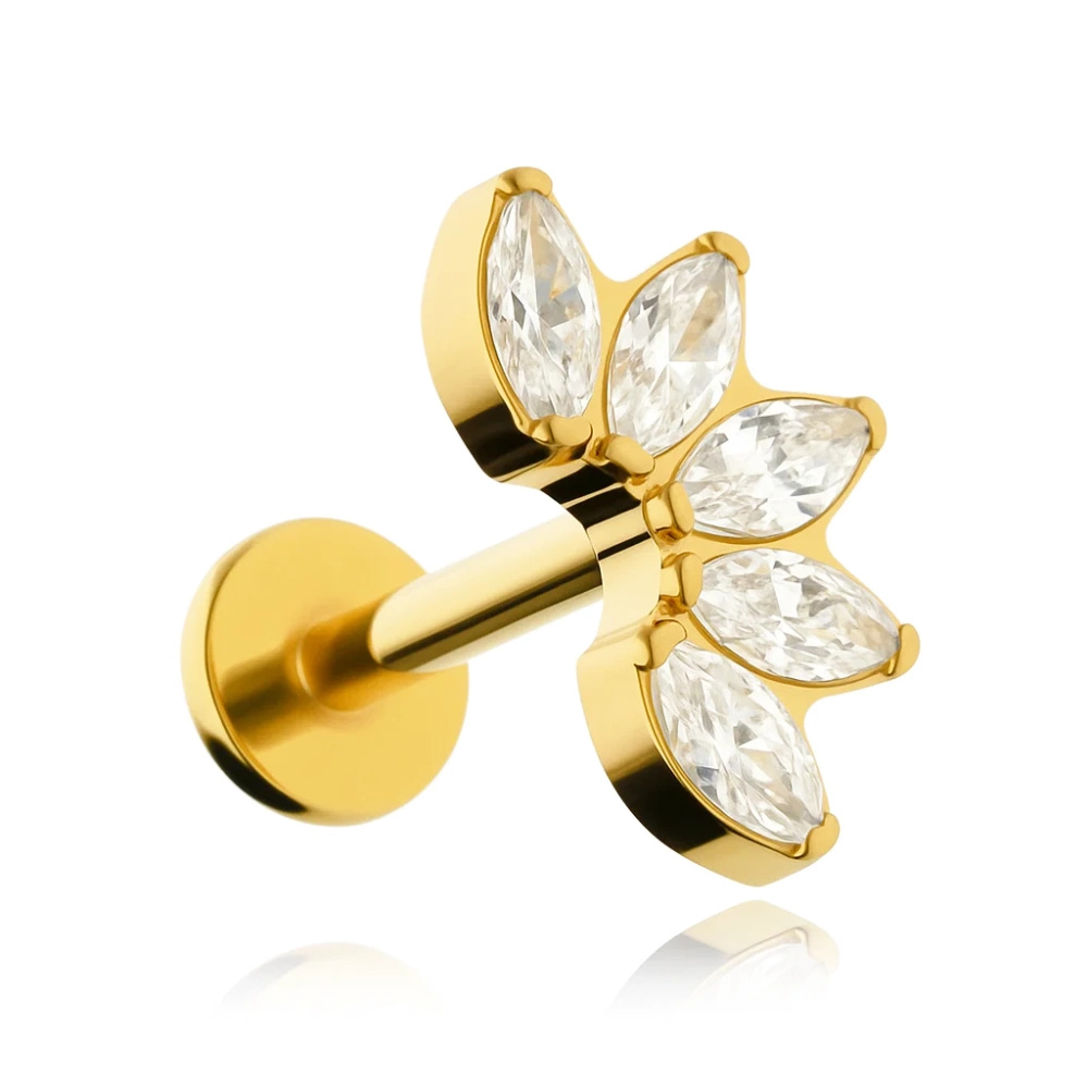 Titanium labret cluster with white zircons - gold