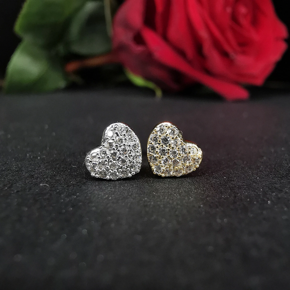 Labret earring - silver heart with white crystals - LGW-008