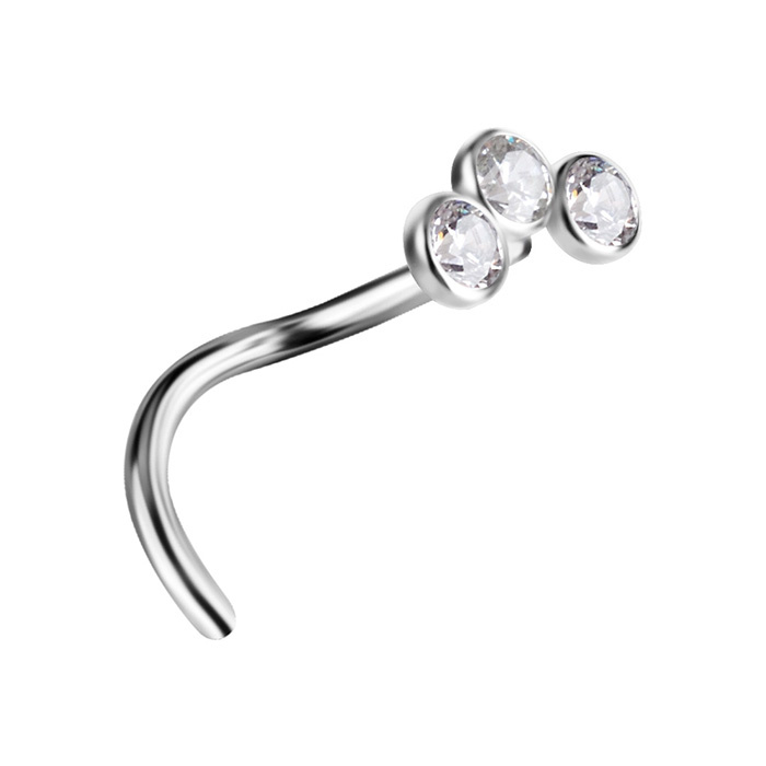 Titanium nose screw decorative with white zirconia - TN-037