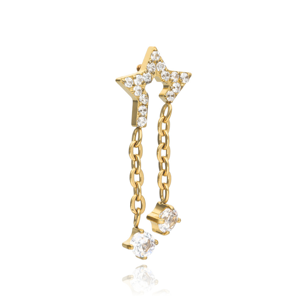 Titanium attachment with a purple, white cubic zirconia stone and a chain - silver - TNA-242