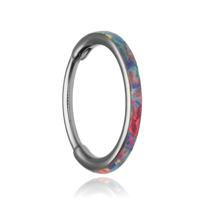 Titanium piercing ring clicker with opal op38 - TK-091