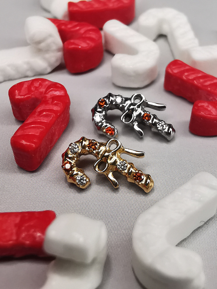Titanium labret christmas stick with zircons - gold