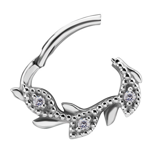 Kolczyk clicker srebrny z białymi Premium Zirconia - CoCr NF - K-045