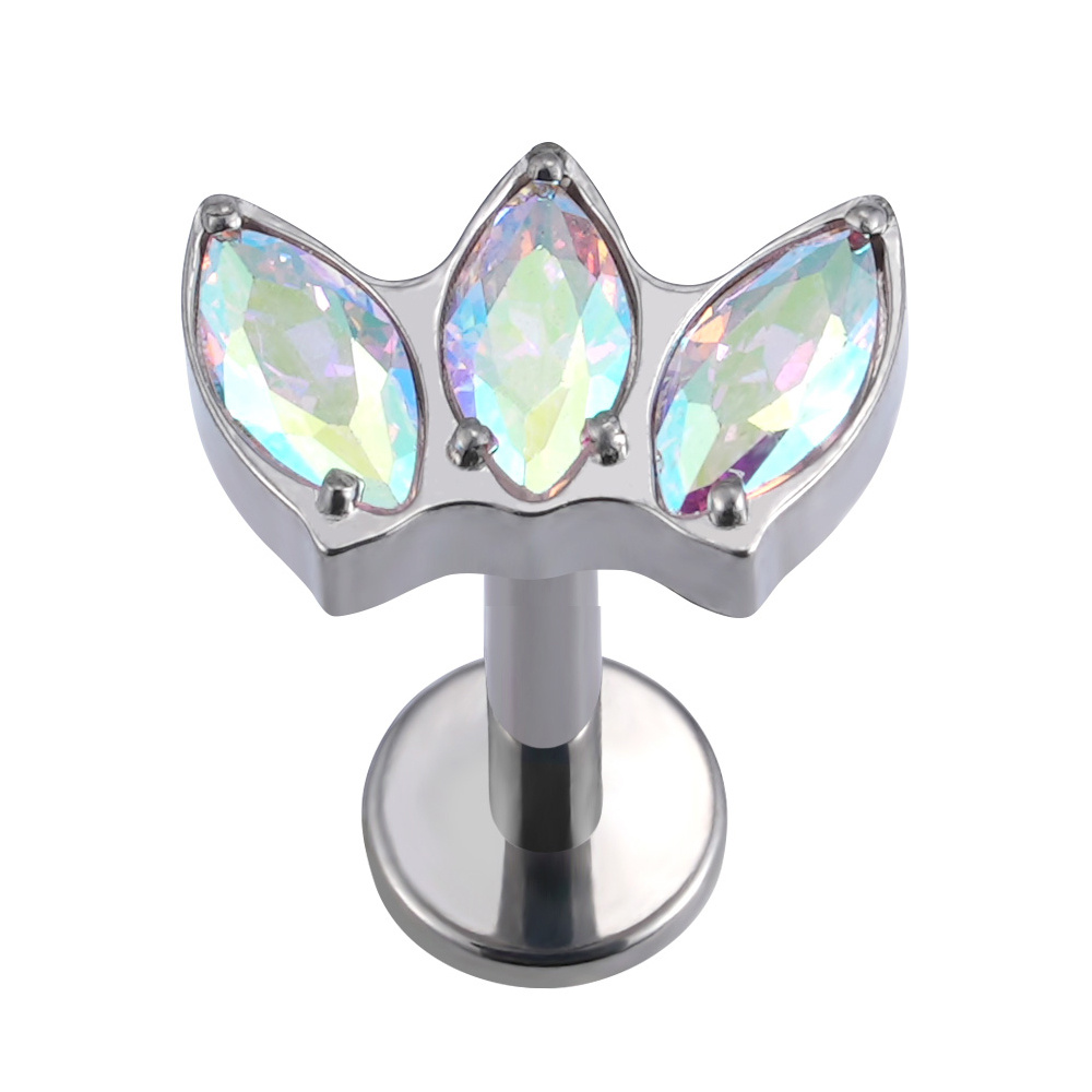 Titanium labret decorative - iridescent zirconia - TGW-081