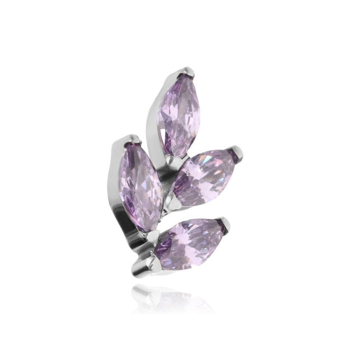 Titanium attachment leaves with purple zircons - sterling silver - TNA-091