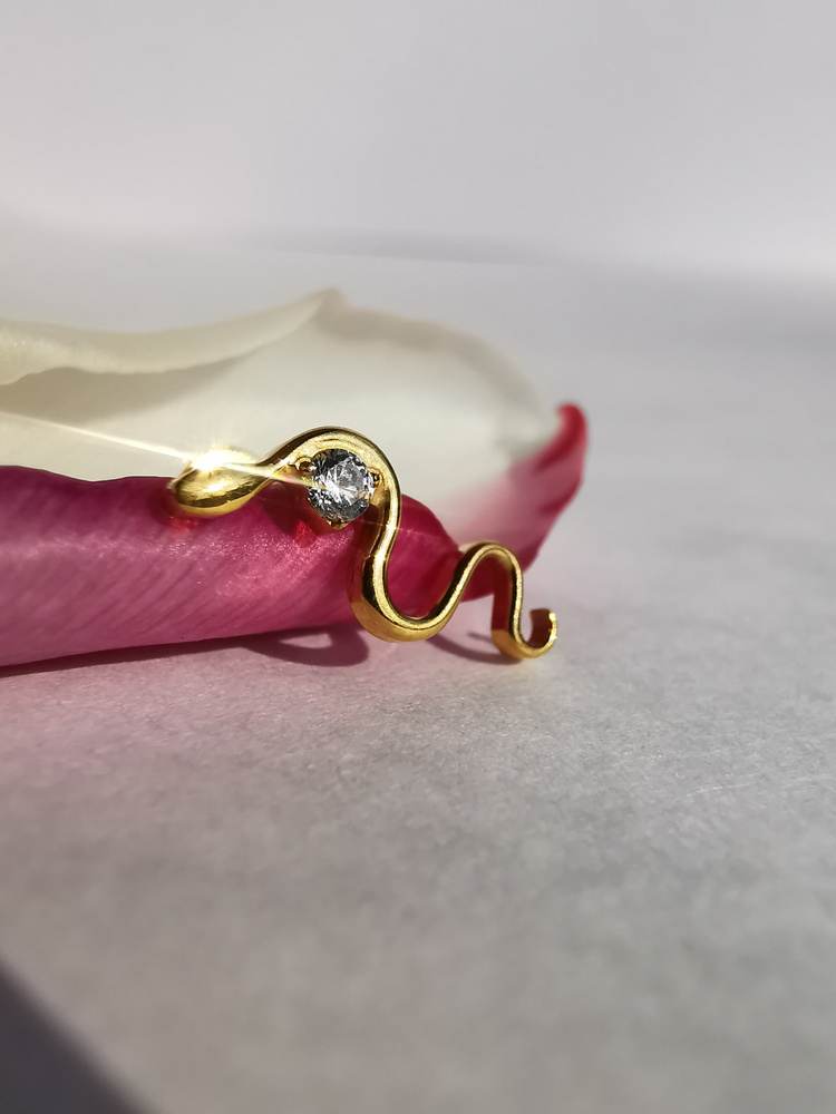 Titanium labret snake with white zirconia - gold - TGW-173