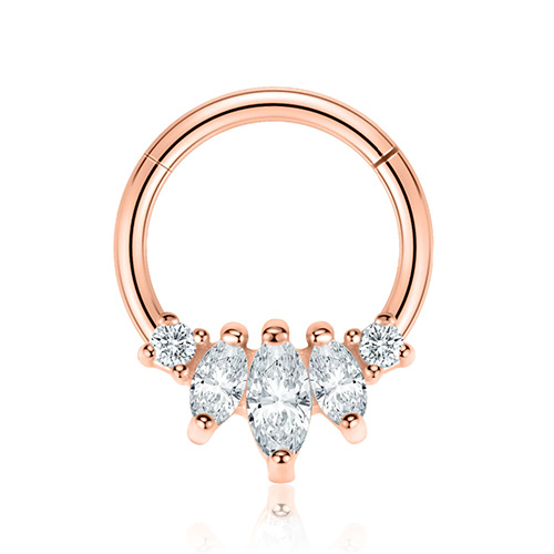 Rose gold clicker ring with white cubic zirconia - K-038