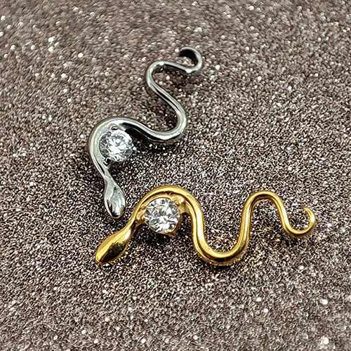 Titanium labret snake with white zirconia - gold - TGW-173