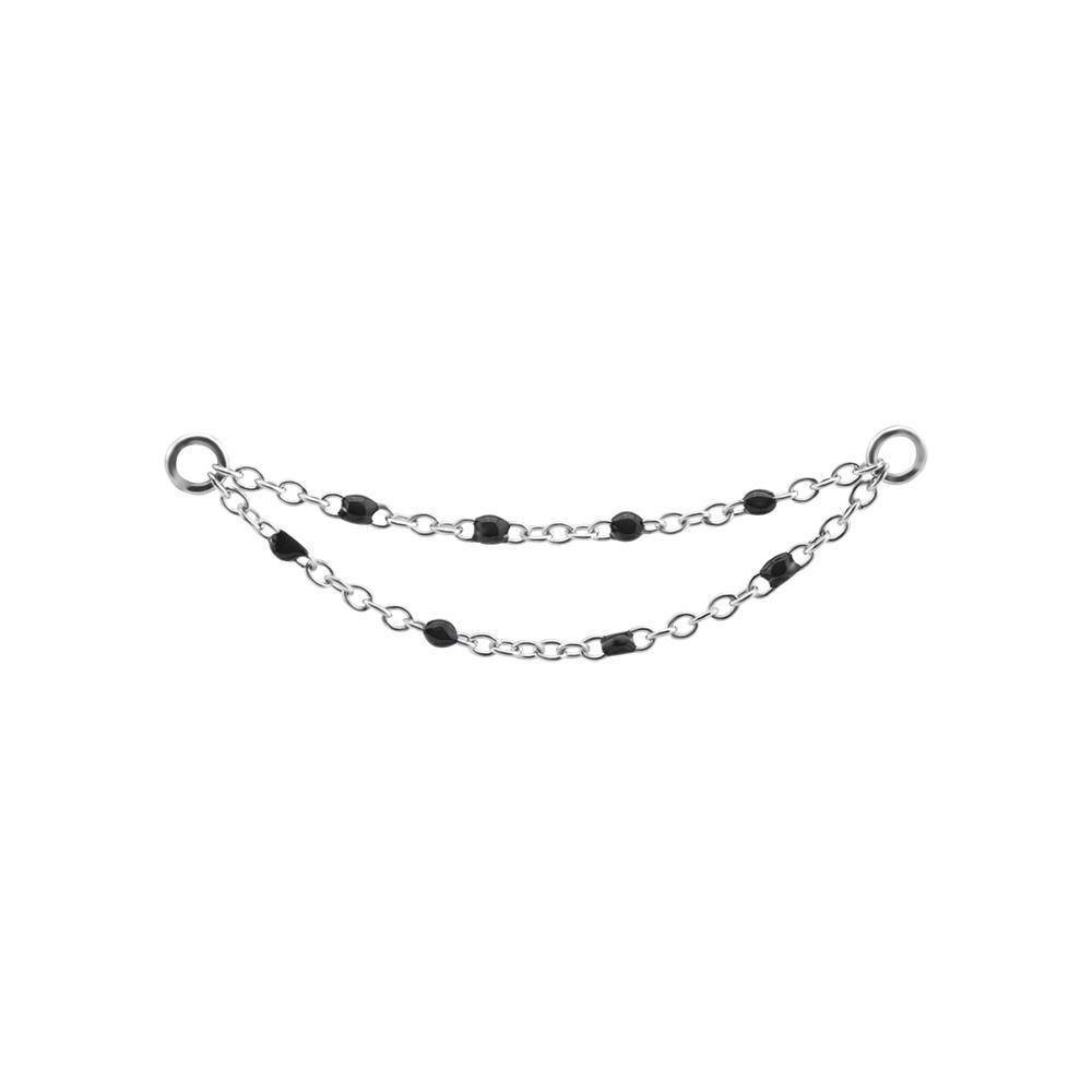 Chain - black beads - silver - D-022