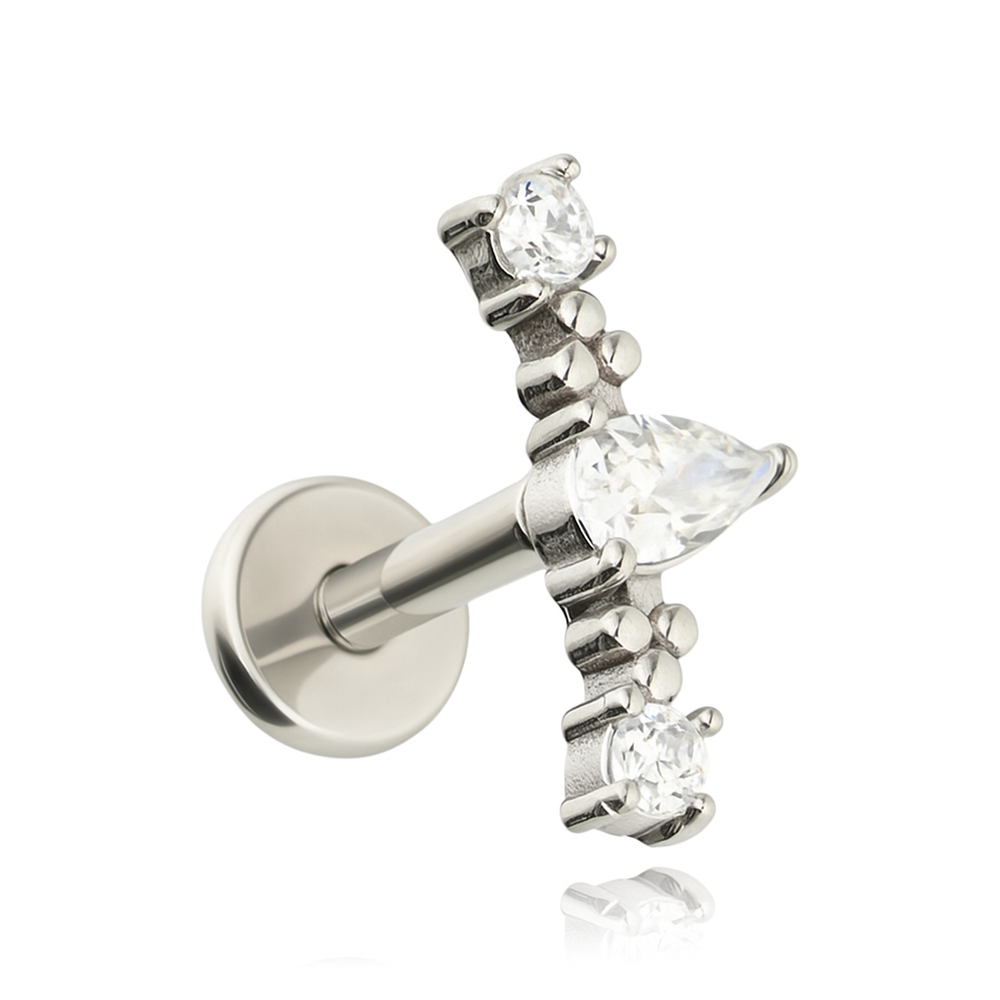 Labret cluster with white zircons - silver - LGW-058