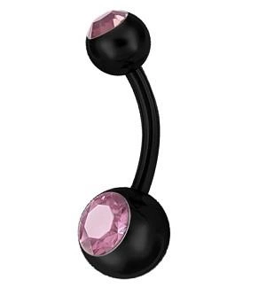 Black Belly button ring with pink zirconia - KP-004