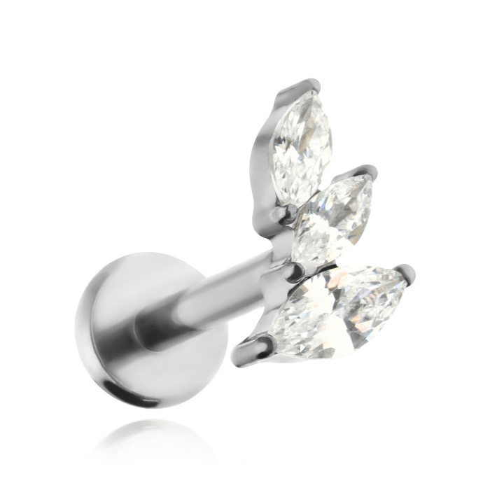Titanium labret with white zircons left - silver