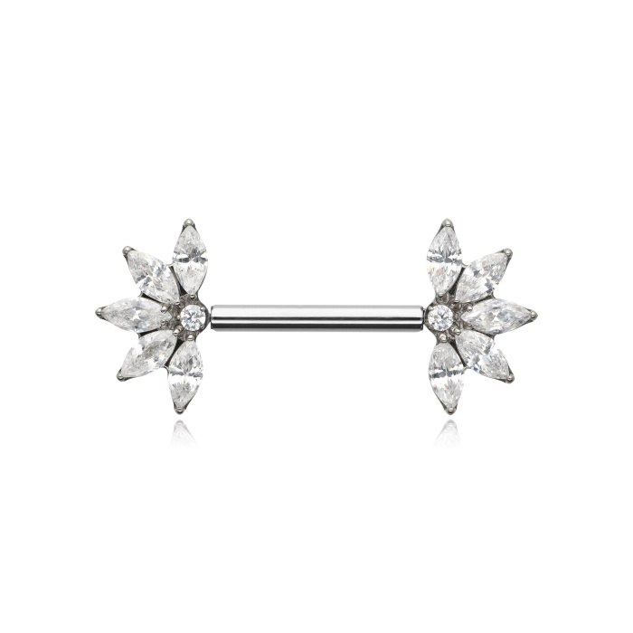 Titanium nipple piercing with white zircons - silver - TI-011