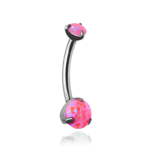 Titanium Belly button ring with pink opal OP22 - silver - TPP-012