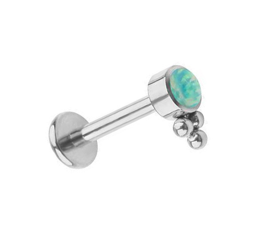 Tytanowy labret srebrny z opalem OP03