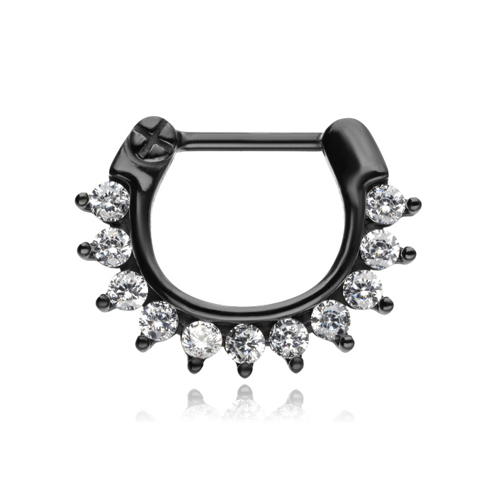 Septum nose clicker black with zirconias - K-059