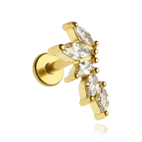 Labret earring with zircons - gold right - LGW-046