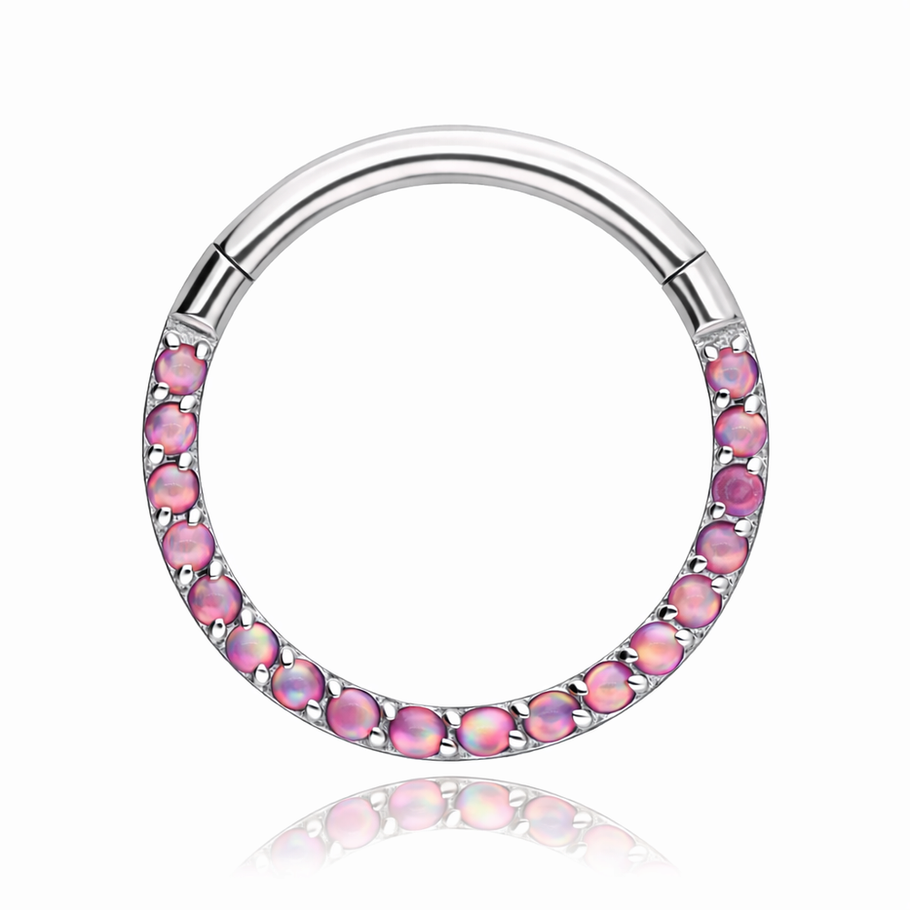 Titanium cliker ring with pink opal - OP22 - TK-021