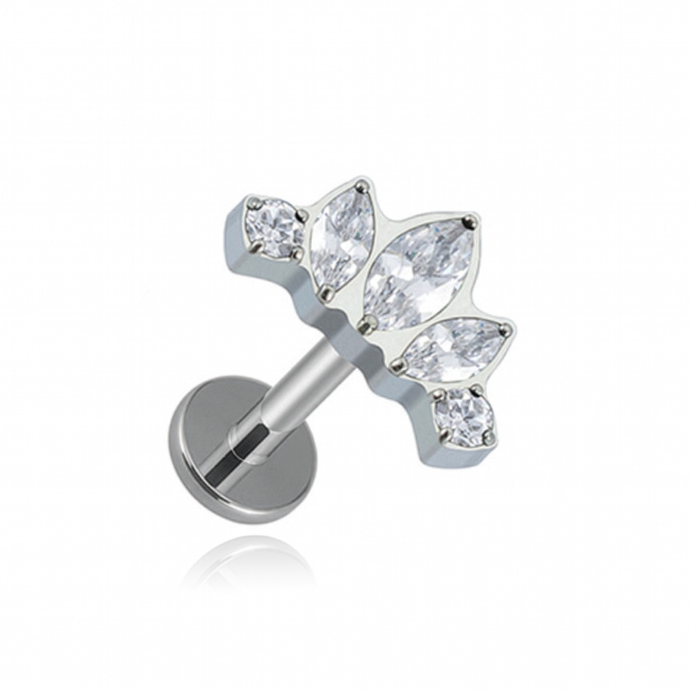 Titanium labret cluster silver with white zircons