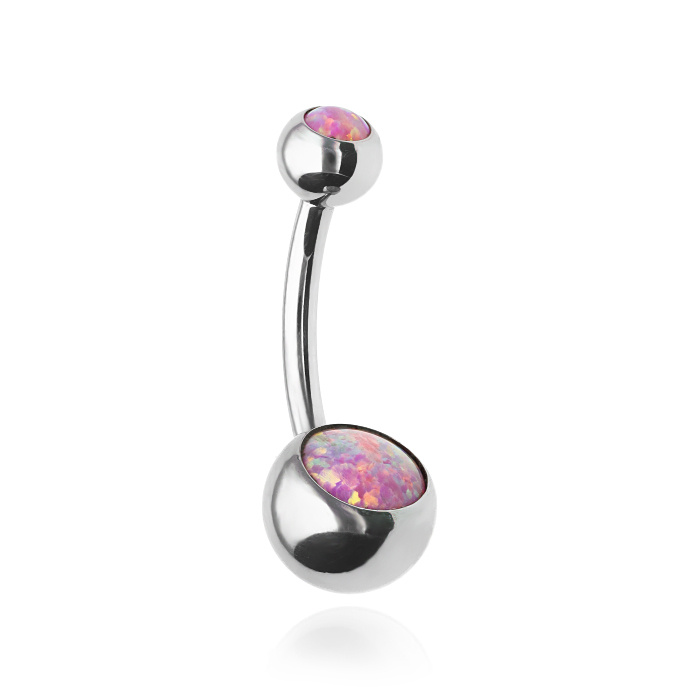 Titanium Belly button ring with pink opal - TPP-037