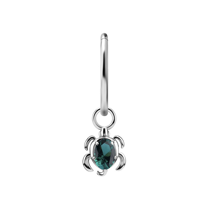 Charms - CoCr NF - turtle with green zirconia - silver - D-084