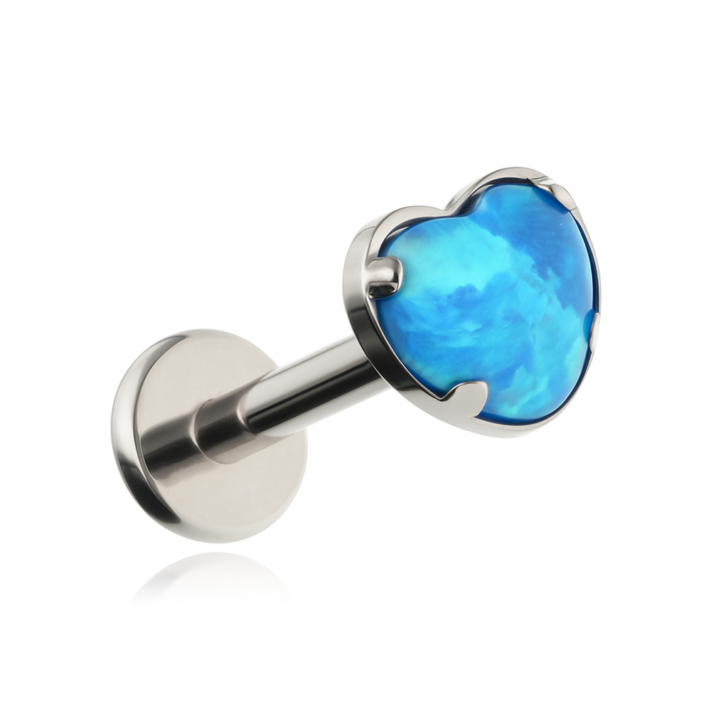 Titanium labret heart with opal OP05 - silver 