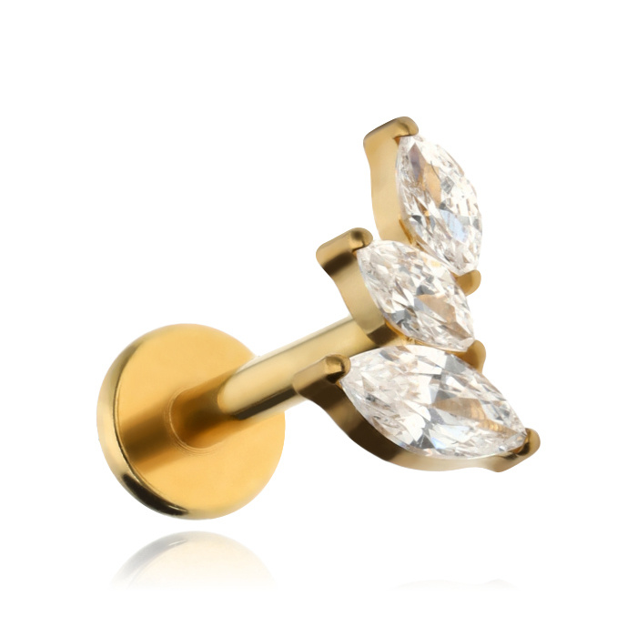 Titanium labret with white zircons right - gold