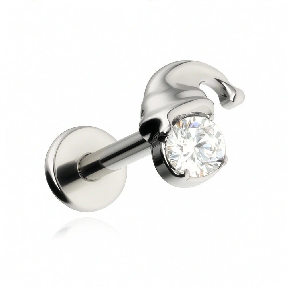 Titanium labret star with white zirconia - silver