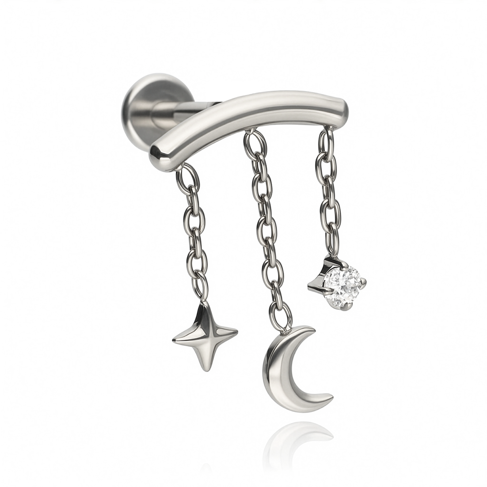 Titanium labret star with white zirconia - silver