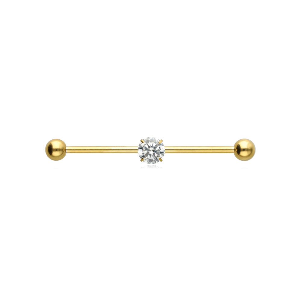 Industrial Barb Earring with Zirconia - Gold - IND-031