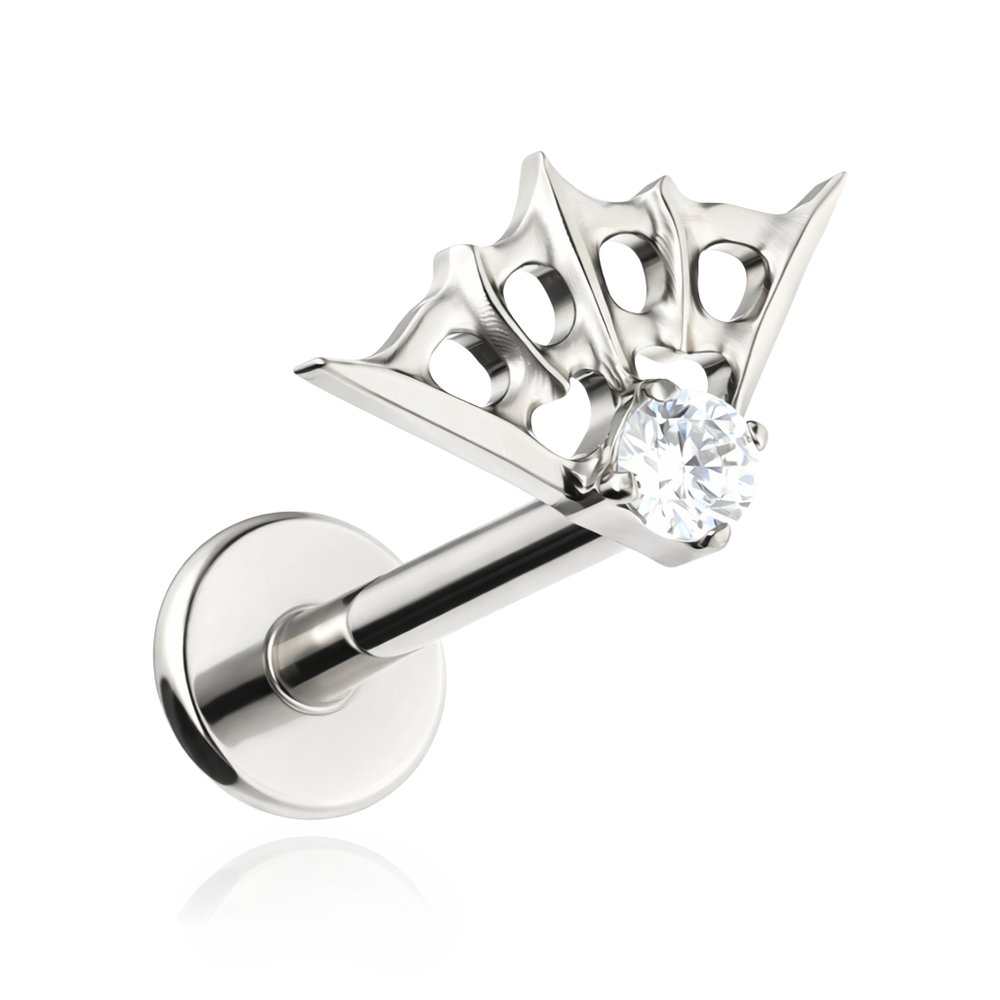 Titanium labret spider web with white zirconia - silver