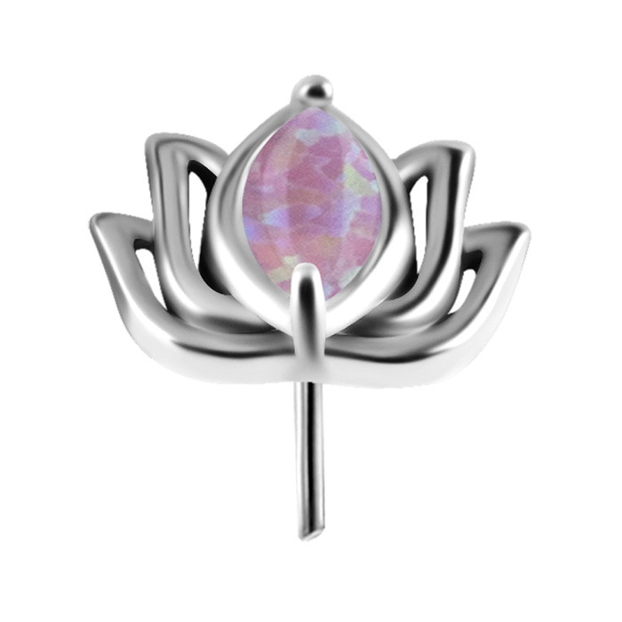 attachment push in - lotus flower with purple opal - CoCr NF - silver - PI-003