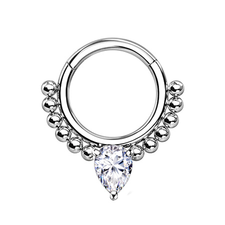 Ring clicker silver with white zirconia - K-036