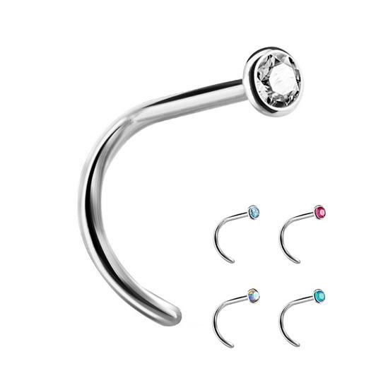 Titanium nose screw with a blue cubic zirconia - TN-011