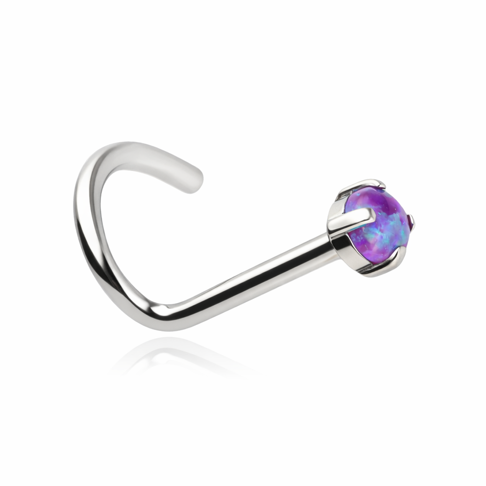 Titanium nose screw with purple opal OP52 - silver - TN-005