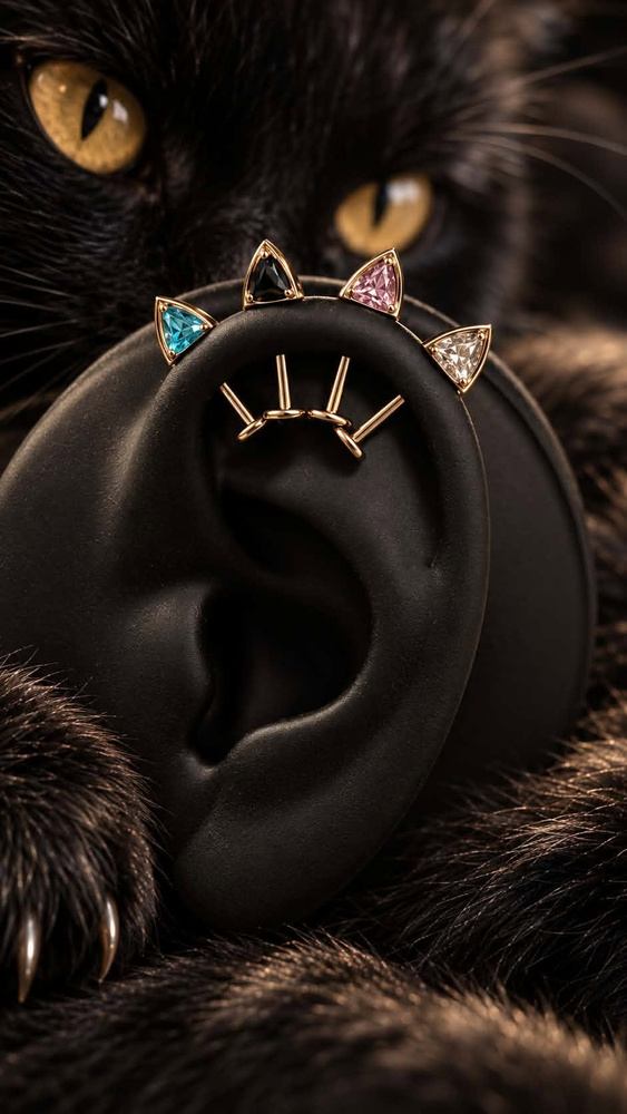 Tytanowa nakrętka - kocie ucho z różową cyrkonią - srebrny - TNA-266