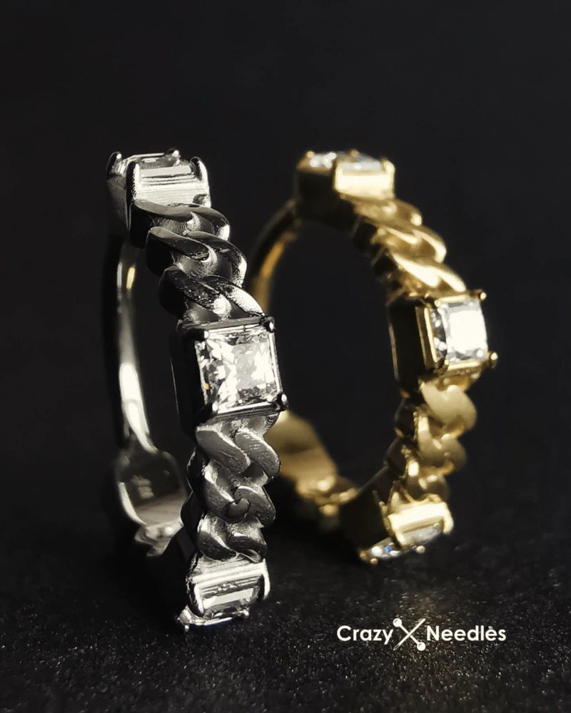 Piercing ring clicker decorative with white zircons - CoCr NF - silver - K-072