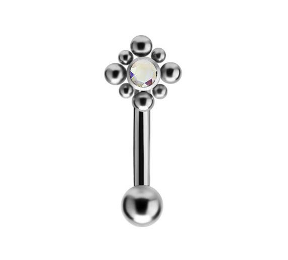 Titanium curved barbell - Premium Zirconia - silver and colored zirconia - TB-008