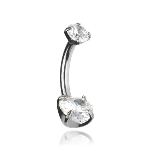 Titanium Belly button ring with white heart - silver - TPP-004