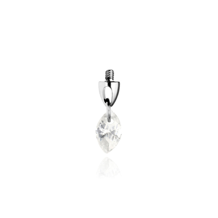 Titanium attachment with white zirconia marquise - silver - TNA-151