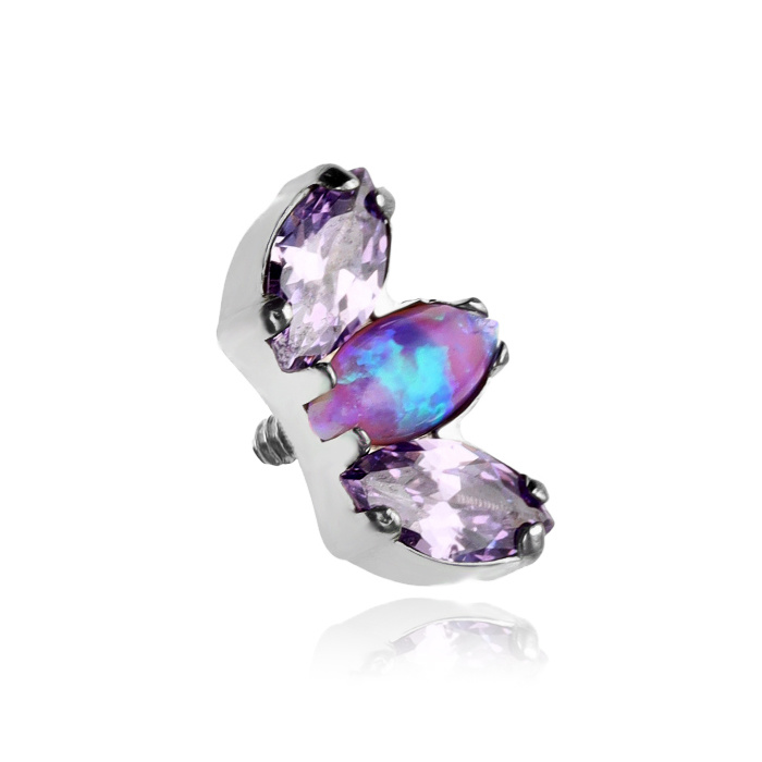 Titanium attachment with purple cubic zirconias and silver opal- TNA-111