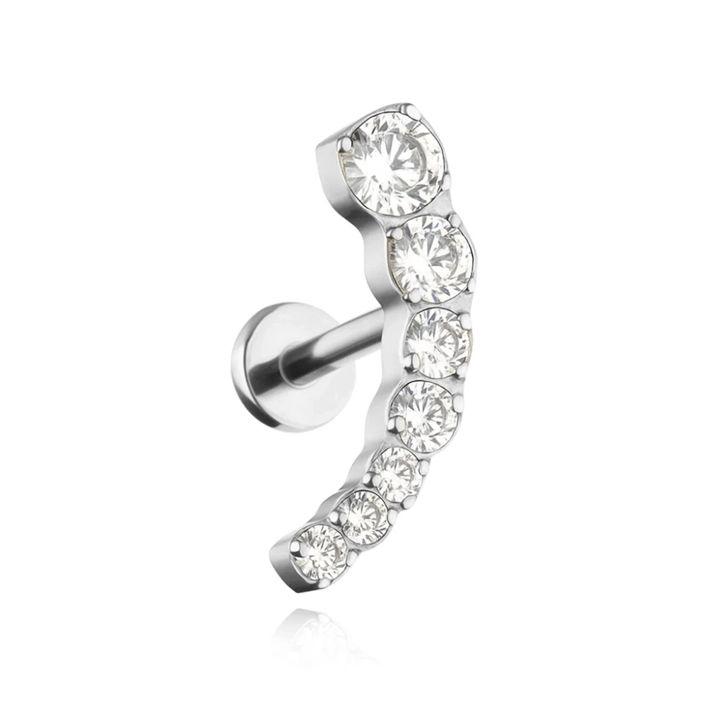 Titanium labret with white zircons - silver