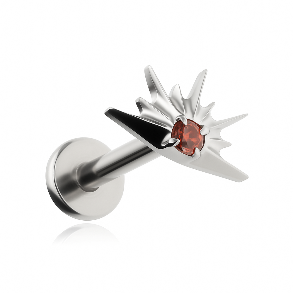 Titanium labret with red zirconia - silver