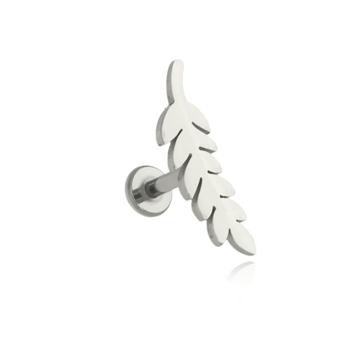 Silver leaf labret earring - right - LGW-039