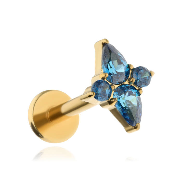 Titanium labret gold with blue zircons