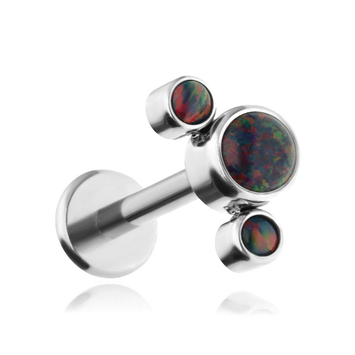 Titanium labret with black opals OP33 - silver