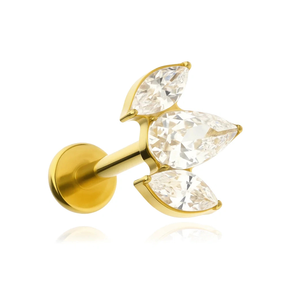 Titanium labret with white zircons - gold