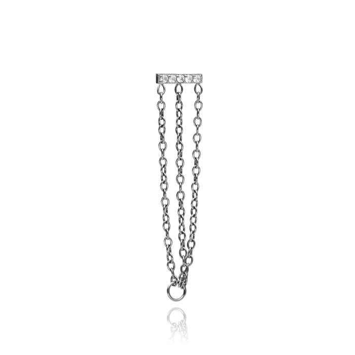 Titanium attachment with white cubic zirconia and chains - silver - TNA-182