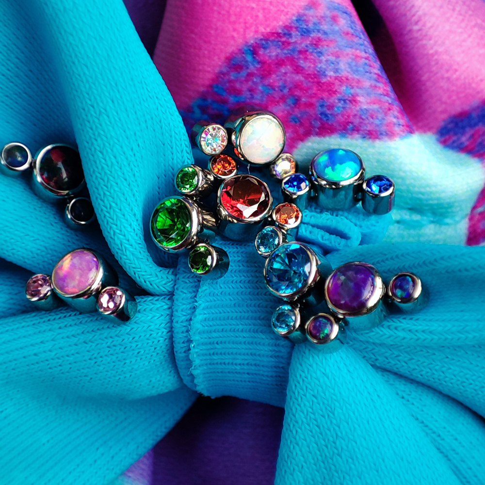 Titanium attachment with blue opal OP05 and dark blue crystals - TNA-012