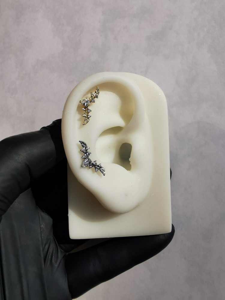 Titanium labret cluster leaves with white zircons - silver- silver